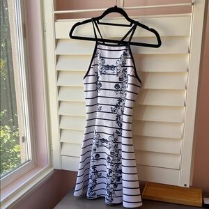 Striped Halter Dress with Floral Design